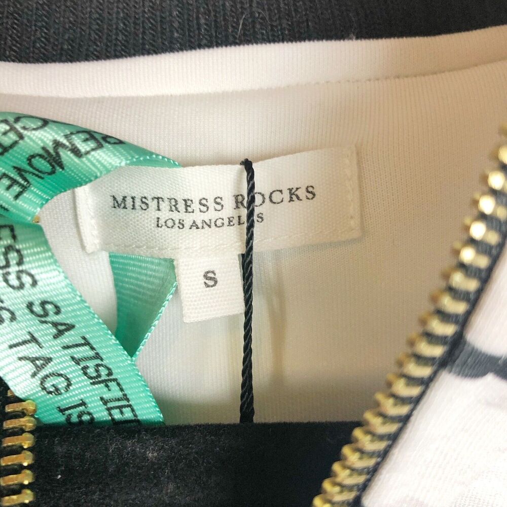 MISTRESS ROCKS “Sugar High” Black White Graphic Bomber Jacket Small - Picture 5 of 7